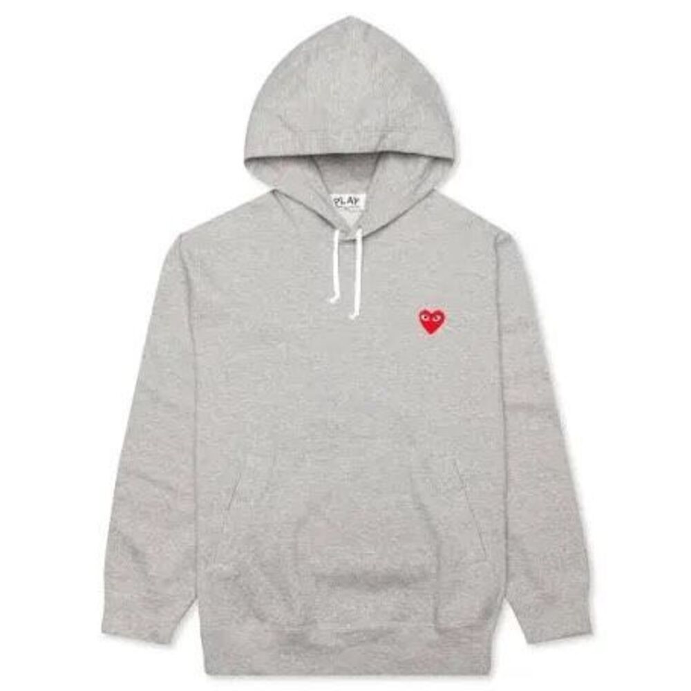 Comme des Garçons PLAY Hoodie Gray Red Heart Logo Pullover, Size S